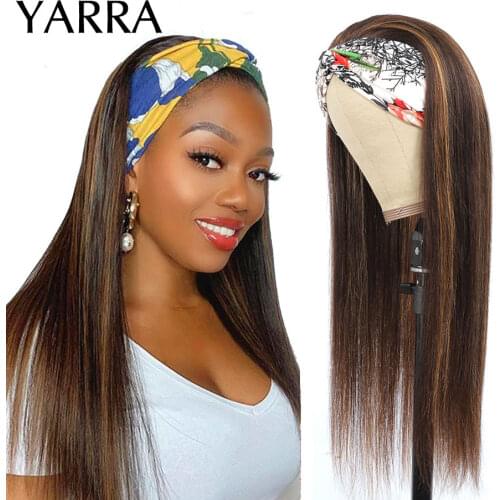 Bone Straight Hair Highlight Headband Wig Human Hair Ombre 4/27 Blonde Brown Brazilian Straight Headband Wig Remy Hair Yarra