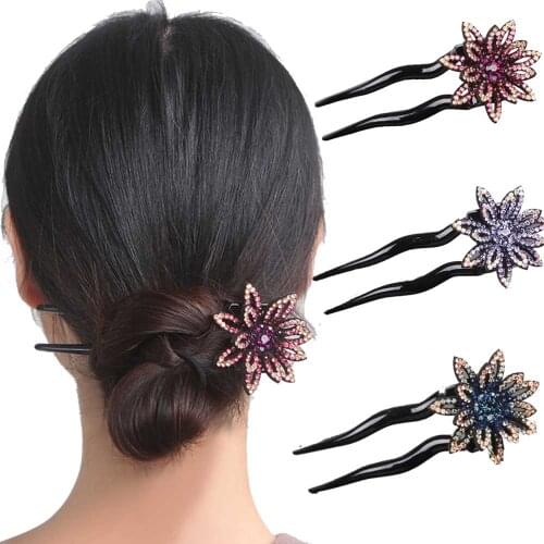 Fashion U-Shaped Hairpin Colorful Rhinestone Hair Stick Vintage Women Clip Hair Headwear Classic Elegant Hair Accessories