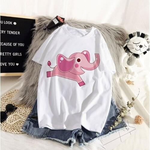 Women T shirt Kawaii Elephant Print Short Sleeve Round Neck Harajuku Ulzzang Female T shirts Clothing Camisas Mujer