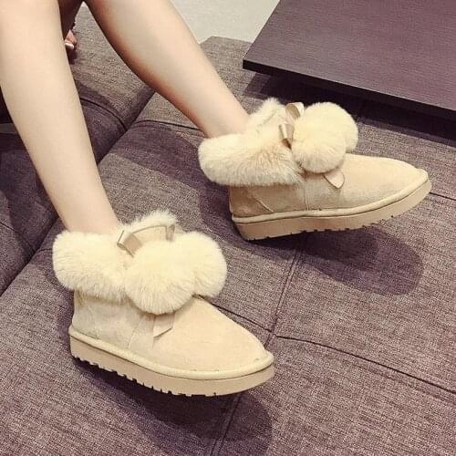 Women Boots Female winter boots Warmer Plush Bowtie Fur Suede Flat Slip On Ankle Snow Boots Womens Shoes Fashion Platfor U11-02