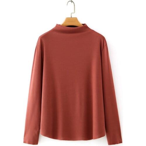 Plus Size Grey White Black Womens High Collar Tshirts Large Size Solid Long Sleeved Shirts Casual Tops