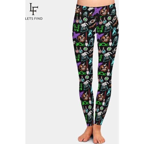 LETSFIND High Waist Women Leggings 3D Halloween Pumpkins Poison Bottles Fingers Spiders Candies Print Fitness Pants Plus Size