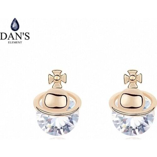 DANS ELEMENT 3 Colors Real Big Brand AAA Zirconia Micro Inlays Stud Earrings for Women Round 99693white