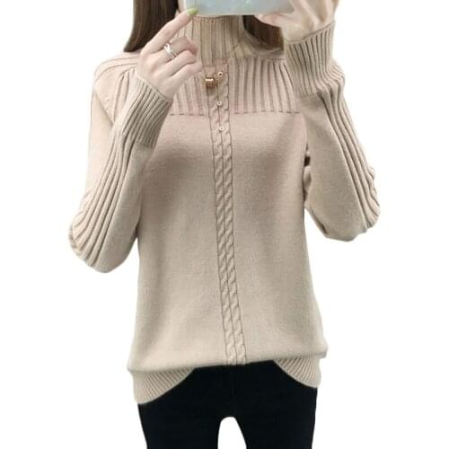 Women half-high collar Sweater Winter Warm Female Jumper Thick Christmas Sweaters Ribbed Knitted Pullover Sweaters Top F1102