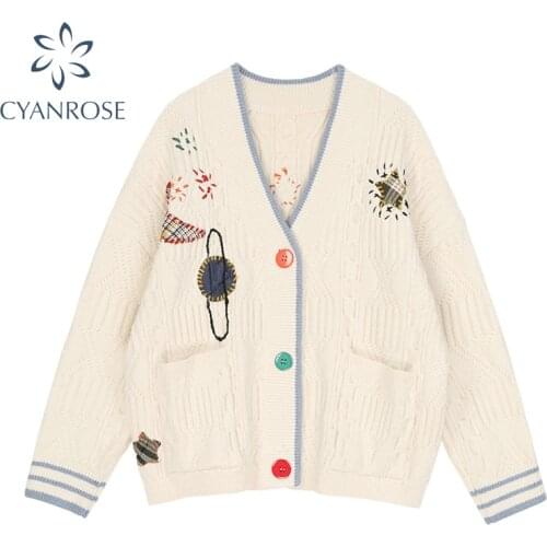 Oversized Knitted Cardigans Women Harajuku Sweater Autumn Winter 2021 Korean Knit Sweater Casual Vintage Female Warm Jacket Tops