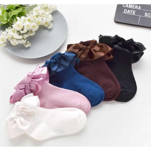2019 children girl socks big lace pure pigment color princess socks girl satin lace cotton wedding dacking party kids sock