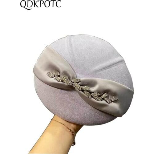 2021 Autumn Winter Hat New Women High Quality Wool Fedoras Europe America Fashion Light Luxury Rhinestone Grace Berets QDKPOTC
