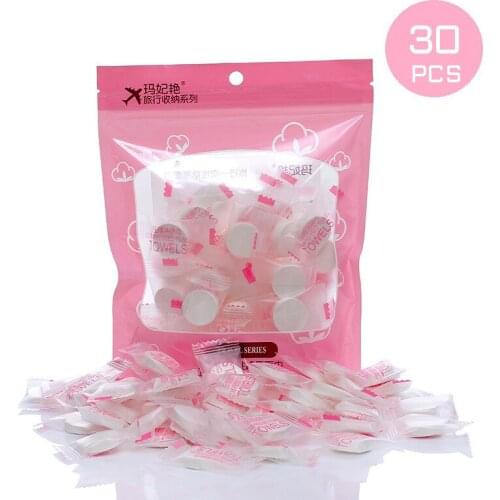 30 Capsules Compressed Towel Travel Disposable Cleansing Towel Non-woven Mesh Face Wash Towel Cotton Pad