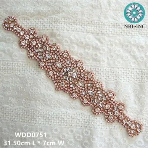 30PCS )Wholesale bridal hand beaded sewing crystal rhinestone appliques iron on for wedding dresses WDD0751