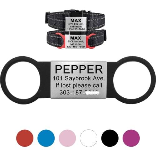 Dog Cat ID Tag Personalized Dog Tags Slide On Pet Tag ID Silent Custom Dog Tags Engraved Dog Collars Cat Name Tag Customized