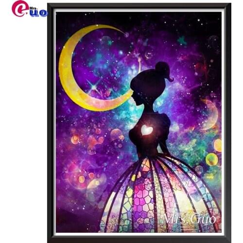 Diy 5d Diamond Painting Starry Sky Moon Princess Full Diamond Cartoon Girl Cross Stitch Kit Crystal Family Decor Childrens Gift