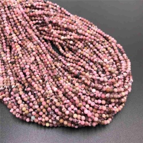 Natural pink Small Rhodochrosite Beads Micro Stone Beads 3mm Black-line Rhodonite Section Loose Beads for necklace bracelet