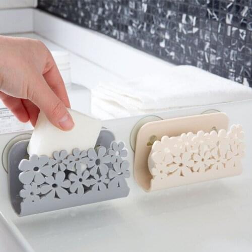 Household Plastic Hollow Punch-free Sink Seamless Shelf Suction Wall Storage Drain Rack Kitchen Sponge Rack Shelf Organizer