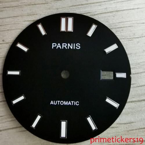 32.7mm PARNIS black watch dial with date window fit NH35A movement