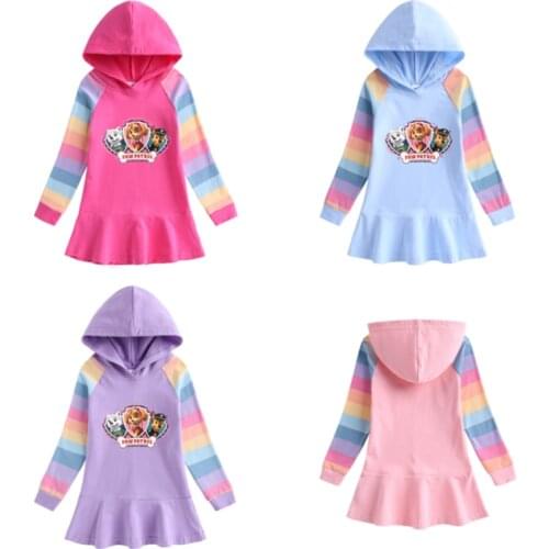 Paw Patrol Chase Marshall Everest Autumn Girl Hoodies Dress Cartoon Ruffle Cotton Kids Children Dresses Clothing Birthday Gift