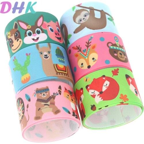 DHK 1.5'' 5yards animal fox Printed Grosgrain Ribbon Accessory Hairbow Headwear Decoration DIY Wholesale 38mm E1706