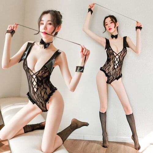 Erotic Lingerie Patent Leather Bodysuit Women Strapless Sleeveless Backless Teddy jumpsuit Exotic Lingerie Bodysuit Underwear