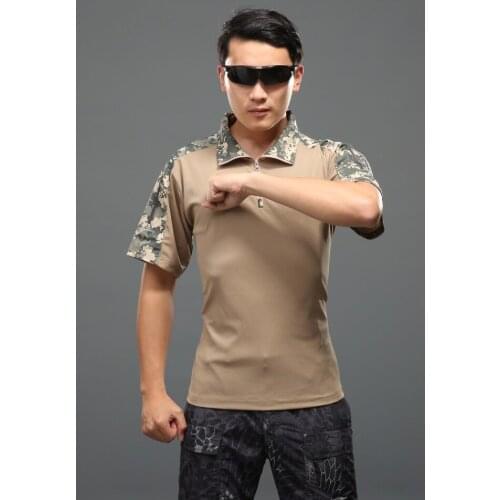 2018 New Men Summer Quick Dry T Shirt Paintball Tactical T Shirt Short Sleeve Military Camouflage zipper Tee Shirts Hunt Clothes