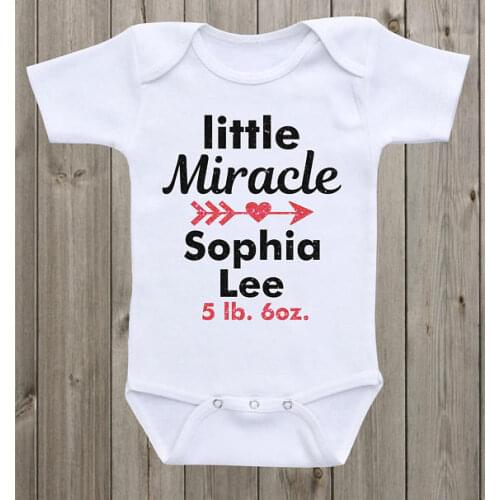 Personalized name Little miracle infant baby bodysuit onepiece romper Outfit coming Home toddler shirt birthday party favors
