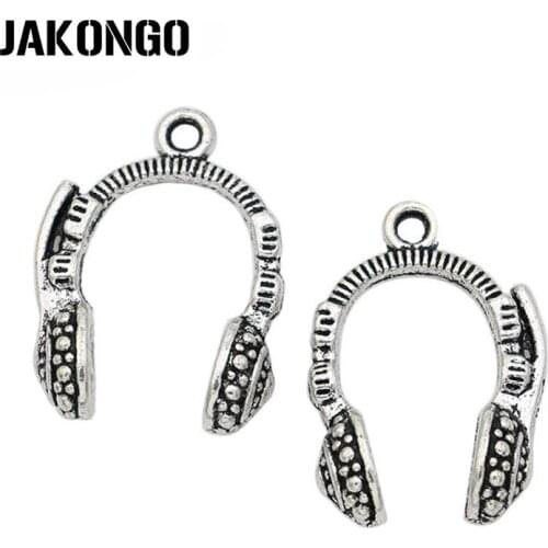 JAKONGO Antique Silver Plated Headset Charms Pendants for Jewelry Making DIY Accessories Handmade Craft 25x18mm 6pcs
