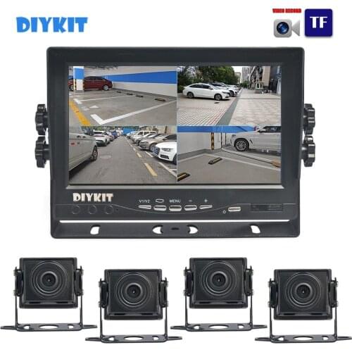 DIYKIT AHD 7" 4 Split QUAD IPS Car HD Monitor 2000000 Pixels AHD Rear View Car Camera Waterproof with SD Card Video Recording