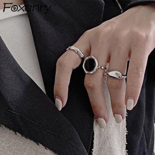 Foxanry 925 Sterling Silver Finger Rings New Fashion Creative Irregular Geometric Handmade Birthday Party Jewelry Gift for Women