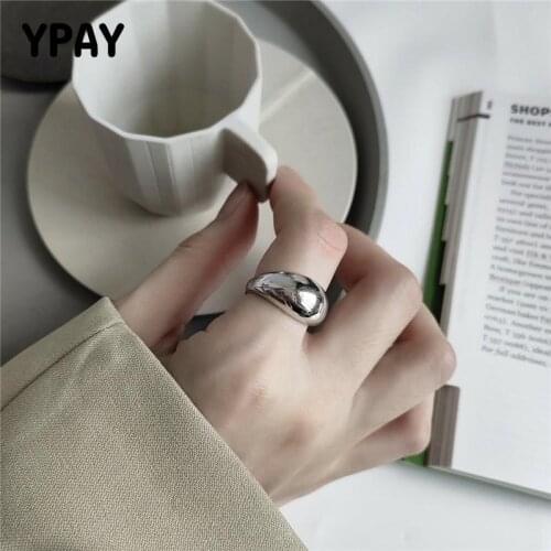 YPAY 100% Solid 925 Sterling Silver Open Ring Women Men Japan Korean INS Minimalist Irregular Glossy Rings Fine Jewelry YMR854