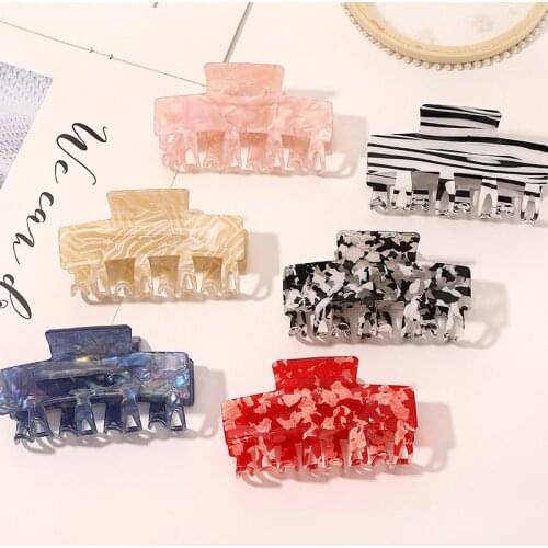 Creative Women Large Hair Claws Crab Hair Clips Rectangle Acrylic Resin Acetate Print Geometric Hairpins Hair Accessories