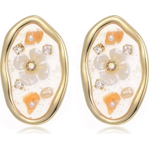 Round Oval Crystal Pearl Flower Stud Earrings For Women New Copper Zircon Earring Fashion Jewelry aretes de mujer 2020