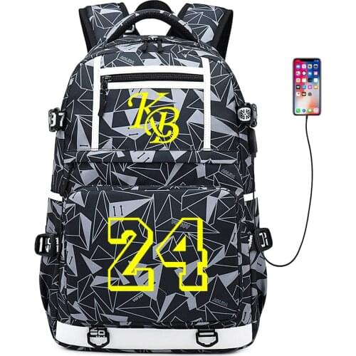 LA Basketball Star No. 8 24 Laptop School Bag Students Backpacks Boys Computer School Bags Teenager Student USB Sports Backpack
