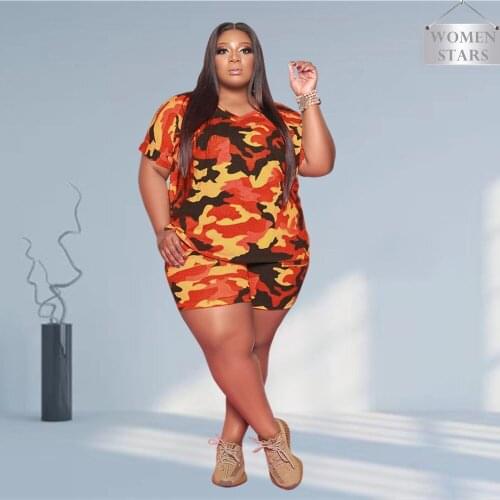 Summer Two Piece Plus Size Women Clothing Camouflage Shorts Sets Tracksuits Crop Top Short Jogging Suit Wholesale Dropshipping