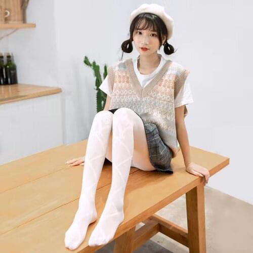 Sweet Women Lolita White Tights Stripe Nylon Stockings Kawaii Girl Black Sexy Fantasy White Pantyhose High Tights Dress