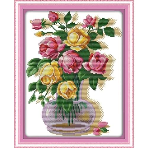 Dual color rose cross stitch kit flower 14ct 11ct printed fabric canvas stitching embroidery DIY handmade needlework