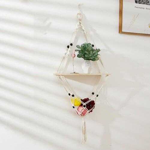 Hand-Woven Tapestry Net Storage Bag Dried Flower Wall Decoration Rack Nordic Style Plant Potted Wall Hanging Shelf Garden Decor