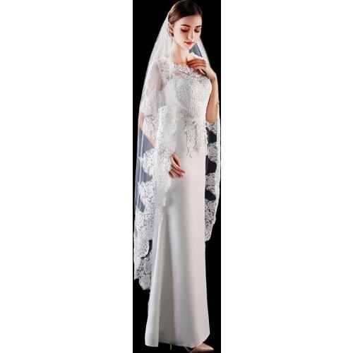 High Quality 1Layer Bridal Veil full Lace Wedding Veil with metal Comb Bride salouva broderie dubai conton