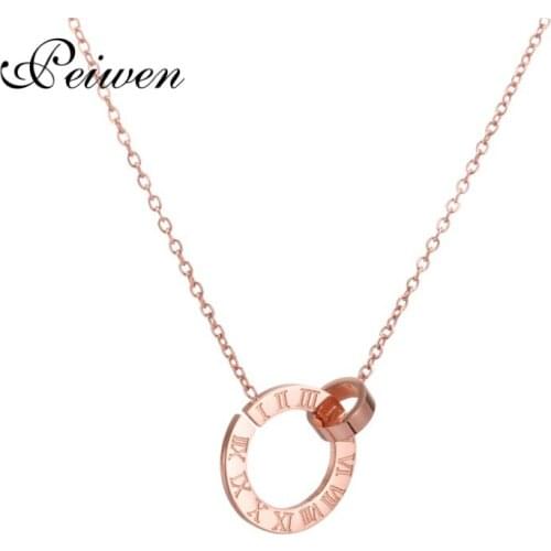 New Luxury Rose Gold Roman Numeral Necklace Pendants for Women Wedding Party Stainless Steel Charm Choker Fashion Jewelry Gift