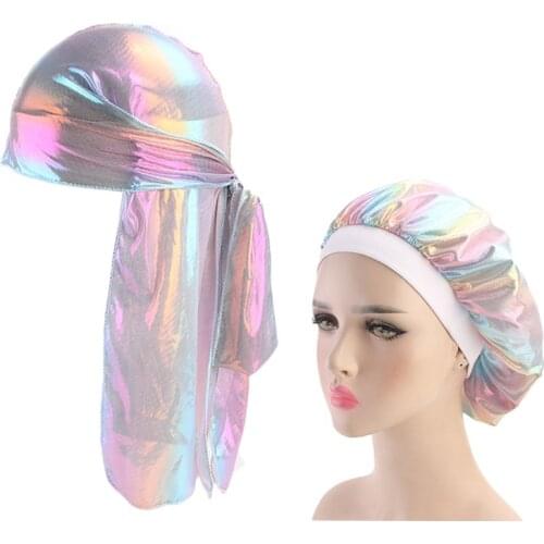 Unisex Silky Durag Long Tail And Wide Straps Waves For men Solid Wide Doo Rag Bonnet Cap Comfortable Sleeping Hat