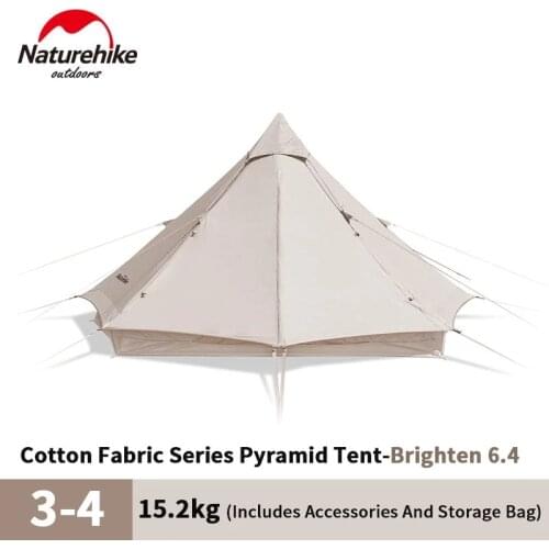 Naturehike 3-4 Person Breathable Cotton Blending Aluminum Alloy Pole Waterproof Pyramid Hiking Picnic Camping Tent