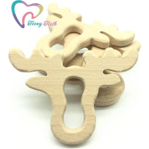Teeny Teeth 20 pcs Baby Beech Wood Moose Head Baby Crib Toy Teething Accessories DIY Making Wood Teething Pendants,Moose Head
