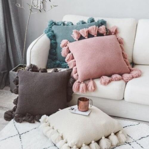 Solid-colored suzuo edge knitted pillow Nordic ins style pillow creative home sofa decorative cushion