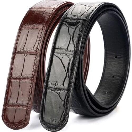 Authentic Real Crocodile Belly Skin Mens Belt without Buckle Genuine Alligator Leather Classical Designer Male Waist Strap