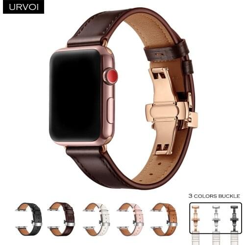 URVOI Deployment Buckle band for Apple Watch 6 SE 5 4 321 leather strap for iwatch 40mm 44mm Single Tour design butterfly buckle