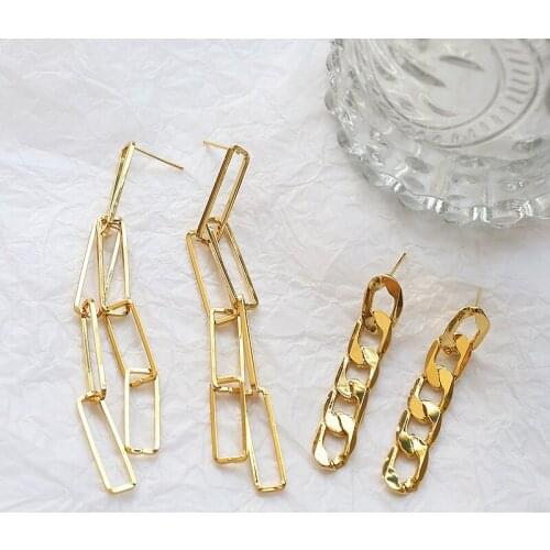 2pcs Vintage Copper-plated personality temperament long tassel Earrings Women wild high-end Stud Earrings Jewelry Accessories