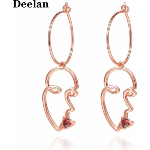DEELAN dangling earrings for women Fashion red heart crystal kiss jewelry Girl Rose Gold Zircon Glamour Earring summer jewellery