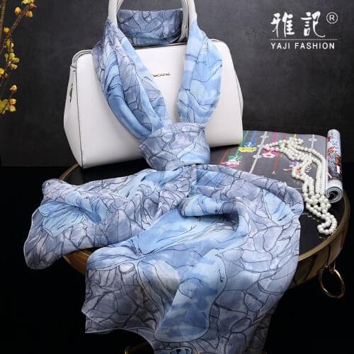 Silk Scarf for lady Blue Butterfly Hangzhou Long Printed Silk Scarf Women Spring Autumn Winter Spring Summer