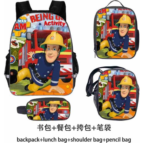 School Backpack for Kids Boys Girls Children Cartoon Anime Fireman Sam Printing Kindergarten Backpack Bookbags 3pcs/set