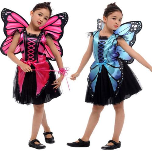 Umorden Party Halloween Butterfly Fairy Costumes Girls Kids Pink Blue Elf Butterfly Princess Costume Cosplay Dress Wing