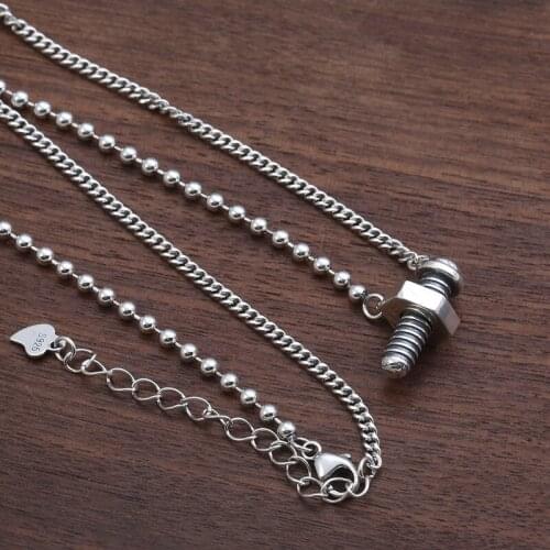 News Real 925 Sterling Silver Women Men Necklace Creative Screw Pendant Bead Miami Cuban Chain Necklace Fine Jewelry