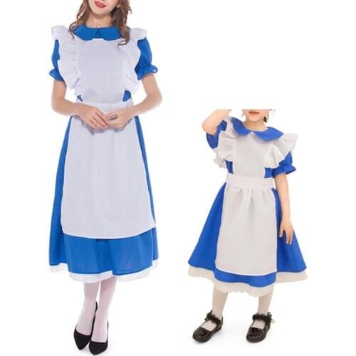 Kids Girls Maid Lolita Cosplay Costume Women Adult Halloween Oktoberfest Outfits Set For Halloween Cosplay Dress Up Outfits Set