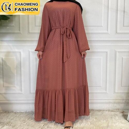 Hot Sale Middle East Fashion Muslim For Women Hijab Dress With Lining Tulle Polka Dot Maxi Robe Turkey Islamic Clothing Vestidos